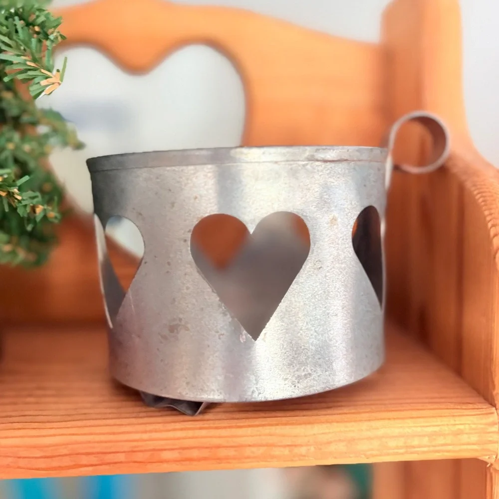 Rustic Galvanized Metal Heart Cutout Candle Holder Primitive Farmhouse Decor